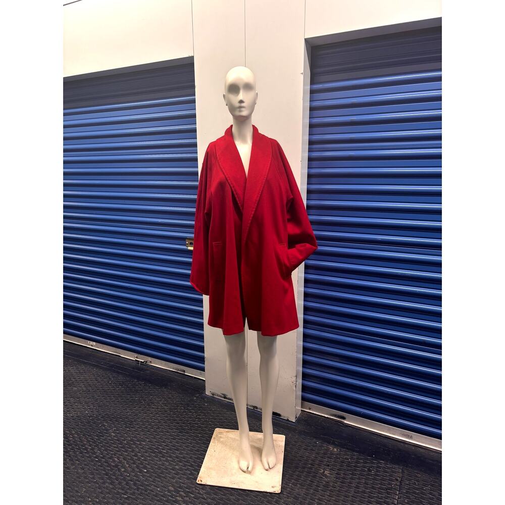 Vintage Red Wool Cocoon Coat Dumas USA 80s Oversized Shawl Collar Swing Cape